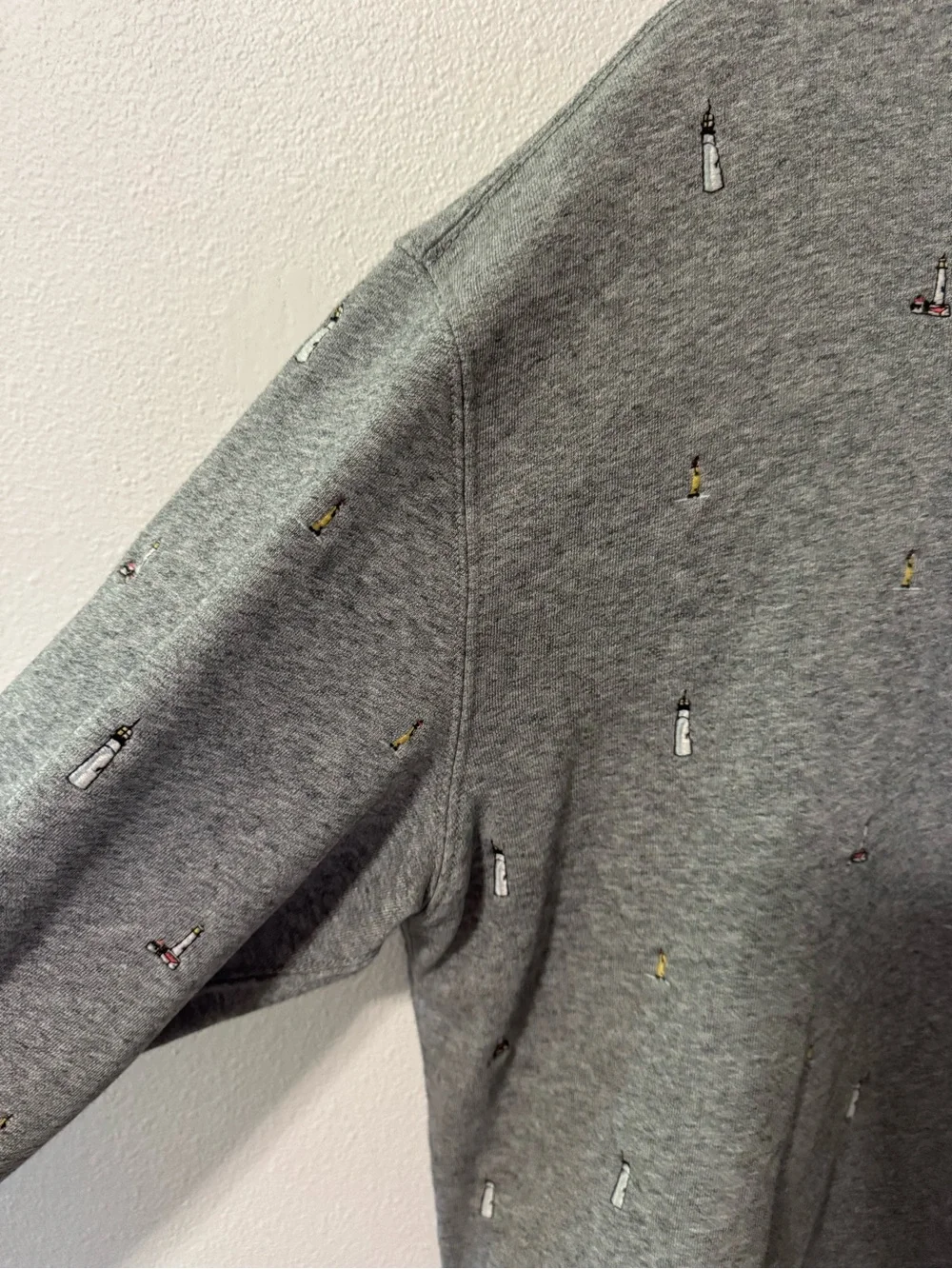 J Crew Embroidered Lighthouse Crewneck Sweatshirt Heather Gray Vintage Fleece-L